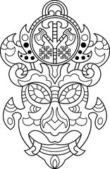 Ethnic tribal mask. Zen art. Hand-drawn.  Coloring book page.Vector illustration.