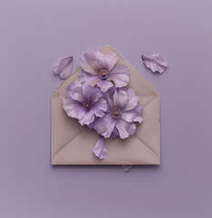 bouquet of flowers in the opened envelope