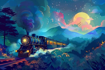 Whimsical Journey on the Dream Train - Concept Illustration of Imaginative Travel and Adventure