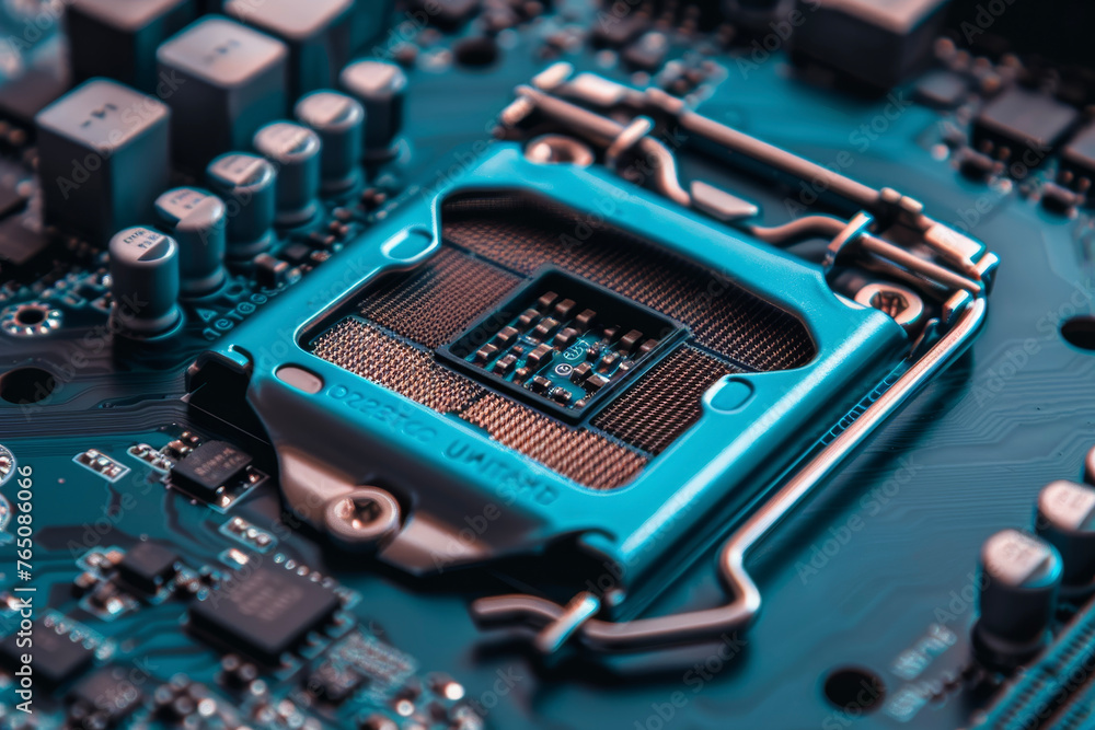 Poster a processor with a blue and silver design and a dual core system on it