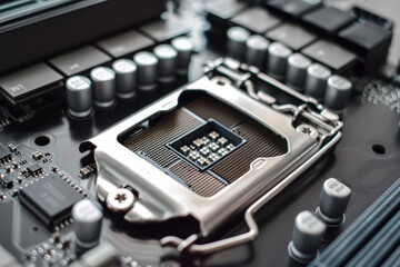 A processor with a silver and white design and a metal system on it