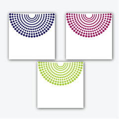 Abstract halftone white background set available in three vibrant colors.