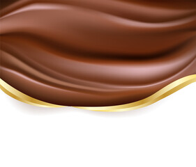 Abstract background with smooth melted chocolate in vector illustration, with golden design elements