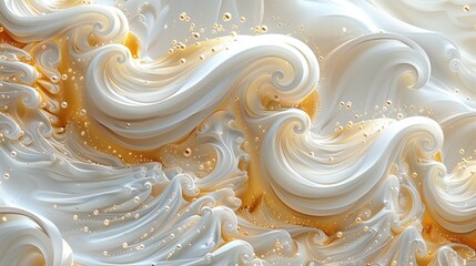 White Satin Symphony. Cascading Golden Waves Adorned with Glimmering Droplets - obrazy, fototapety, plakaty