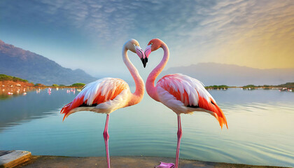 Romantic Flamingo Couple Forming Heart Shape, Valentine's Day concept