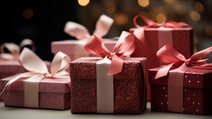 Festive Gift Boxes with Pink Ribbons
