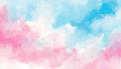 Artistic pink, blue and white watercolor background with abstract cloudy sky concept. Grunge abstract paint splash artwork illustration. Beautiful abstract fog cloudscape wallpaper. - obrazy, fototapety, plakaty
