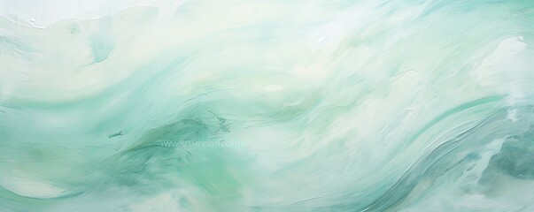 Fototapeta na wymiar Mint and white painting with abstract wave patterns