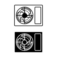 An icon depicting a wall-mounted AC fan unit. This could be a simplified representation of a rectangular box with air vents and a fan blade inside, typically seen in residential or commercial spaces.