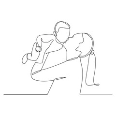 Happy Mother day . Continuous one line drawing. Woman hold her baby. Vector illustration