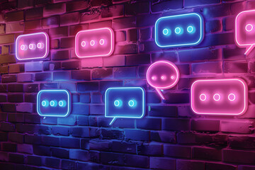 Speech bubbles with neon light on background.