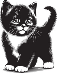 kitten black and white design,  Kitten illustration logo