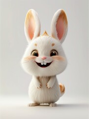 A white rabbit with a big smile on its face.