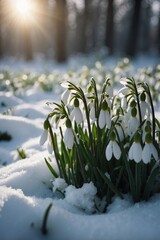 Otherworldly light: flowers growing from snow