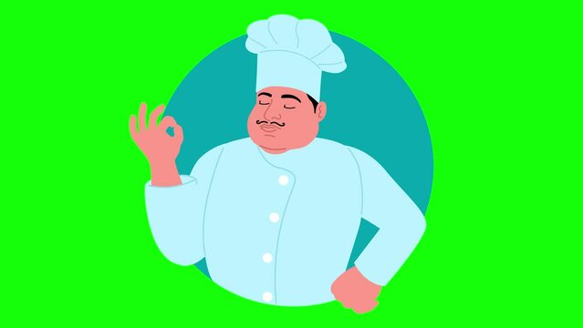 Motion graphics of a chef making a perfect hand gesture, ideal for cooking blogs, and food-related designs. Chefs gesture symbolize culinary excellence and perfection