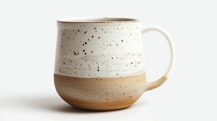 White coffee mug with a cutout design on a white background.