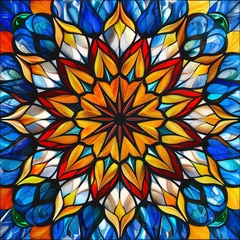 Foto op Plexiglas Mandala patterns with primary colors and stained glass effect for ornamental design backgrounds. Colorful mandala elegance. Spiritual and artistic fusion. Ornamental design for creative background. © Artinun