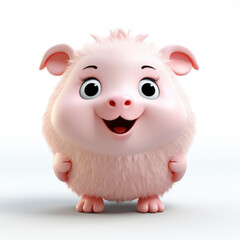 A cute cartoon pig with a big smile on its face. The pig is pink and fluffy, and it looks happy and content