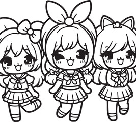 Free vector hand drawn kawaii coloring book illustration