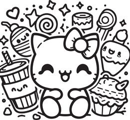 Free vector hand drawn kawaii coloring book illustration