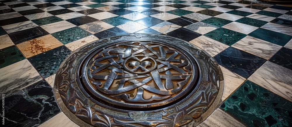 Poster an intricate circular pattern adorns a luxurious marble floor, adding elegance and sophistication to