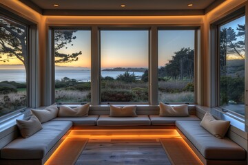 Contemporary Bay Window with Integrated Seating Area and Panoramic Views 