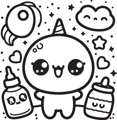 Free vector hand drawn kawaii coloring book illustration