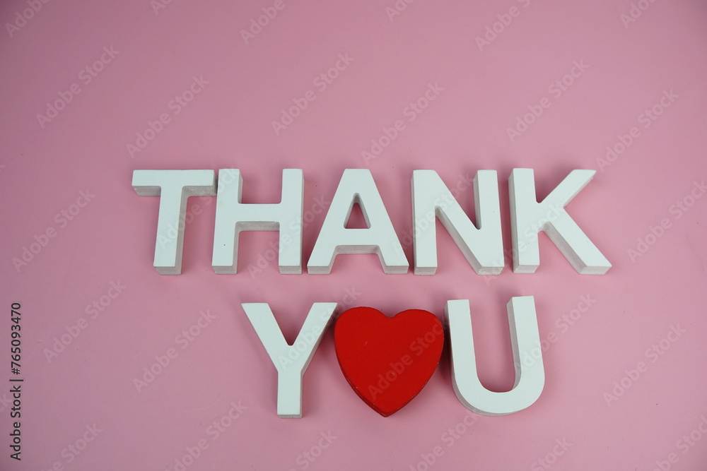 Sticker thank you alphabet letters top view on pink background - Stickers