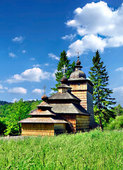 Orthodox wooden church in Wolowiec, Low Beskids, (Beskid Niski), Poland - obrazy, fototapety, plakaty