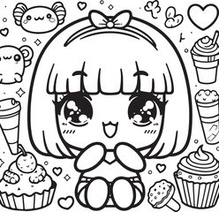 Free vector hand drawn kawaii coloring book illustration