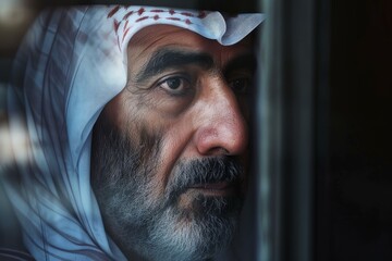 Confident Smiling arab businessman near window. Arabian handsome. Generate Ai