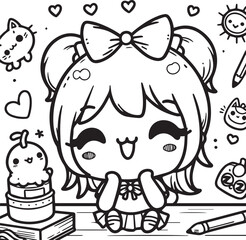 Free vector hand drawn kawaii coloring book illustration