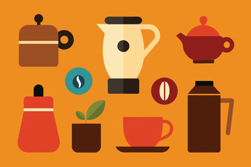 Simple Set of Coffee Shop Related Vector Solid Icons. Contains Icons as Jug, Cup, Coffee Beans, Kettle and more