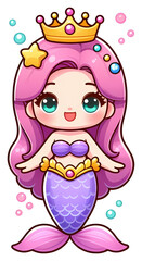 Magical Mermaid Sticker. Adorable Mermaid Illustration