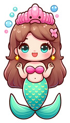Magical Mermaid Sticker. Adorable Mermaid Illustration