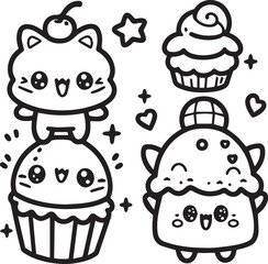 Free vector hand drawn kawaii coloring book illustration