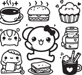Free vector hand drawn kawaii coloring book illustration