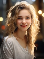 Fototapeta premium Alpha Generation. Happy teenage, girl. woman looking at camera