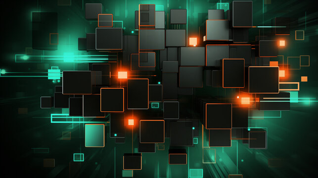 Abstract technological background with black rectangles and red lighs. Virtual reality concept. Suitable for electronic music, covers, screensavers, and illustrations related to technology themes - Powered by Adobe