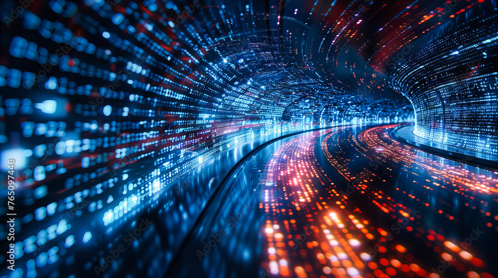Aufkleber blue cyberspace with digital connectivity lines, representing high-speed data transfer and futuristi