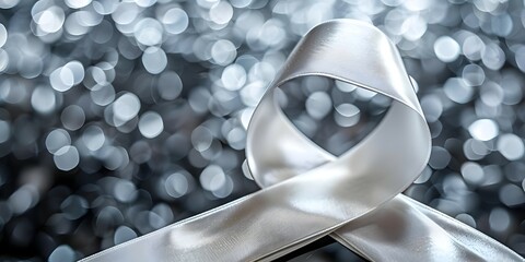 Abstract silver ribbon background for awareness campaigns related to brain disorders like Parkinsons encephalitis and schizophrenia. Concept Health Awareness, Brain Disorders, Silver Ribbon