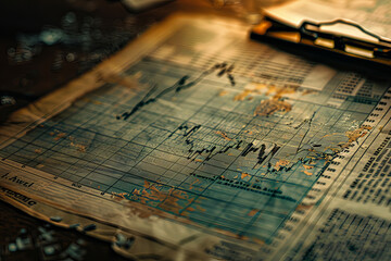 Antique Stock Market Graph on Weathered Newspaper
