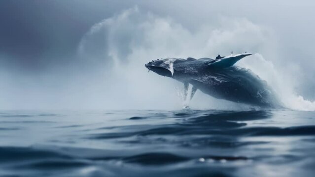 Majestic Humpback Whale Leaping. Generative ai