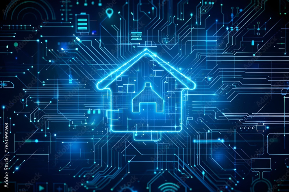 Poster smart home technology uses a virtual interface to manage various systems and devices within a househ