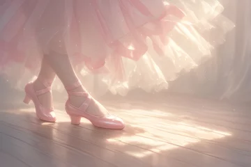 Crédence de cuisine en verre imprimé École de danse A little girl dressed in a pink ballet costume performs