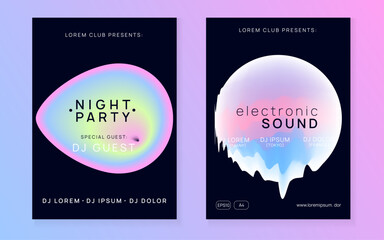 Disco Banner. Fun Glitch For Brochure. Cool Trance Event. House And Carnival Vector. Gradient Background For Invitation Shape. Pink And Blue Disco Banner