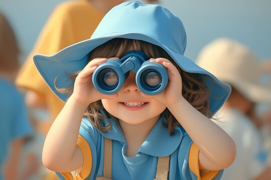 cute child using binocular to look