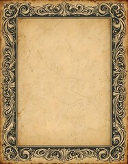 ornate renaissance frame border on a weathered paper texture, vintage