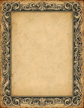 ornate renaissance frame border on a weathered paper texture, vintage