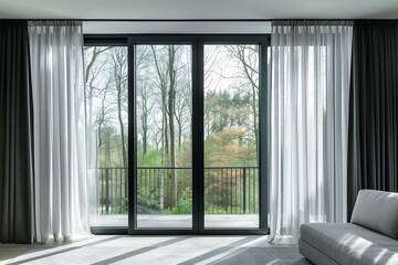 Fototapeta premium Modern Minimalist Window Design with Sleek Black Frames and Clear Glass